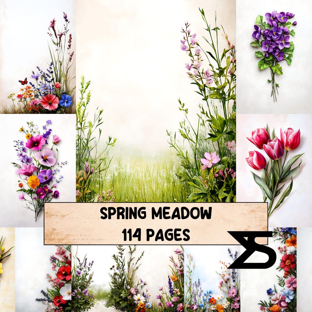 Spring Meadow1 Vintage Floral Junk Journal Kit Printable Ephemera Pages ...