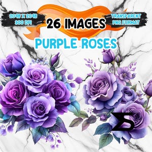 Lila Rosen Clipart Bundle, Instant Download, kommerzielle Nutzung, Planer, Sticker