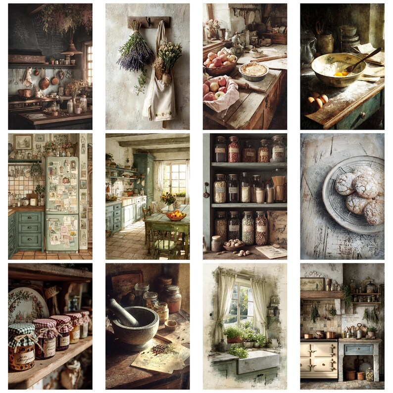 Farmhouse Kitchen Junk Journal Ephemera Kit Vintage Recipe Cards Rustic ...