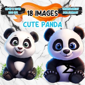 Lindo panda de dibujos animados en acuarela, paquete de imágenes prediseñadas de panda, uso comercial, descarga digital, descarga instantánea
