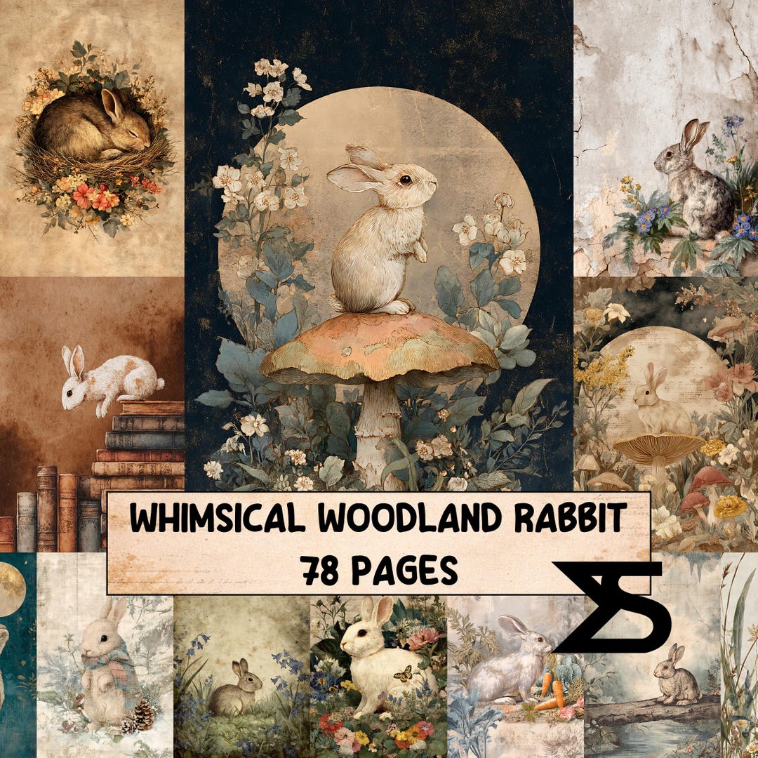 Whimsical Woodland Rabbit Vintage Junk Journal Kit With Rabbit Ephemera ...