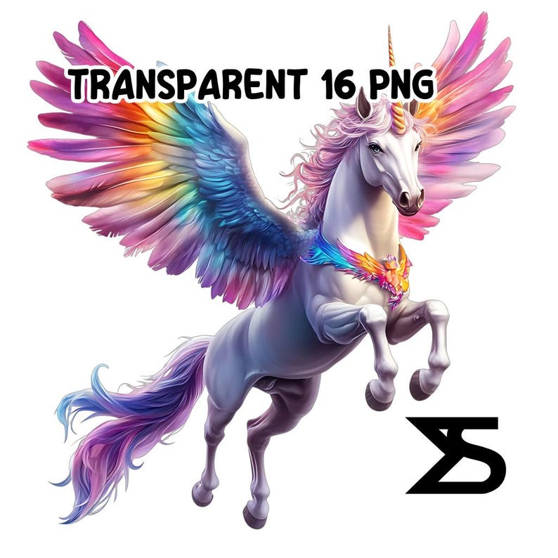 Watercolor Rainbow Pegasus PNG Image on Transparent Background, Digital ...