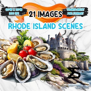 Image PNG de scènes de Rhode Island aquarelle, lot de cliparts Rhode Island, usage commercial, téléchargement numérique, téléchargement immédiat