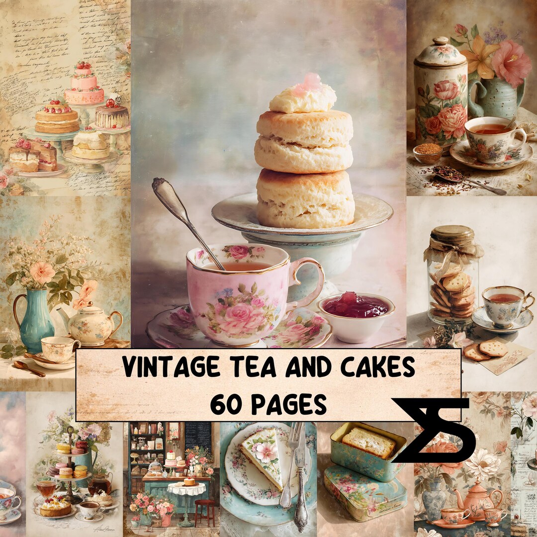 Vintage Tea and Cakes Junk Journal Kit With Vintage Ephemera Tea Labels ...