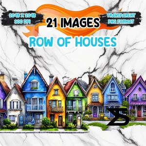 21 Watercolor Junk journal houses, Row of houses Clipart bundle, commercial use, digital download, instant download