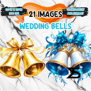 Campanas de boda en acuarela, paquete de imágenes prediseñadas de boda, uso comercial, descarga digital, descarga instantánea