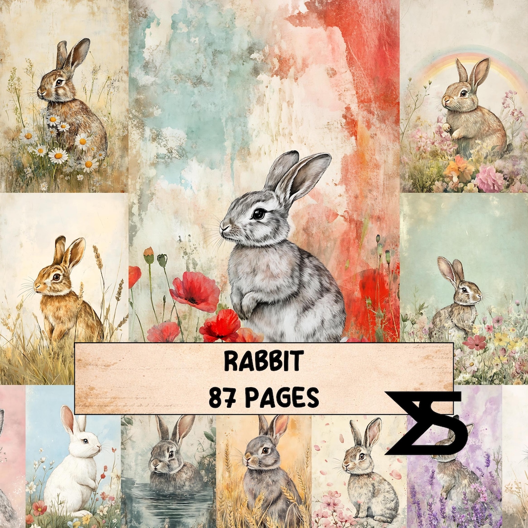 Rabbit Junk Journal Kit Vintage Ephemera Papers Collage Supplies for ...