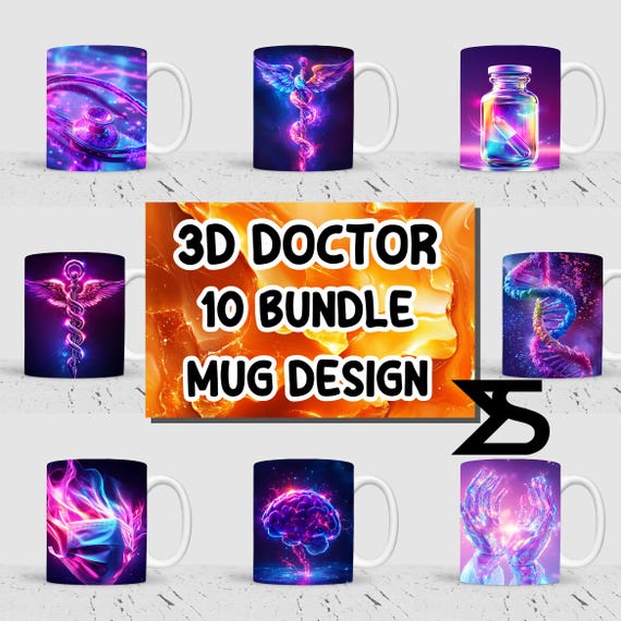 3D Doctor Sublimation mug wrap Design Bundle, 11 oz & 15 oz mug design, Instant Digital Download, Commercial Use