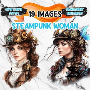 Image PNG de femme steampunk aquarelle sur fond transparent, sticker numérique/Scrappbooking, usage commercial, téléchargement numérique instantané