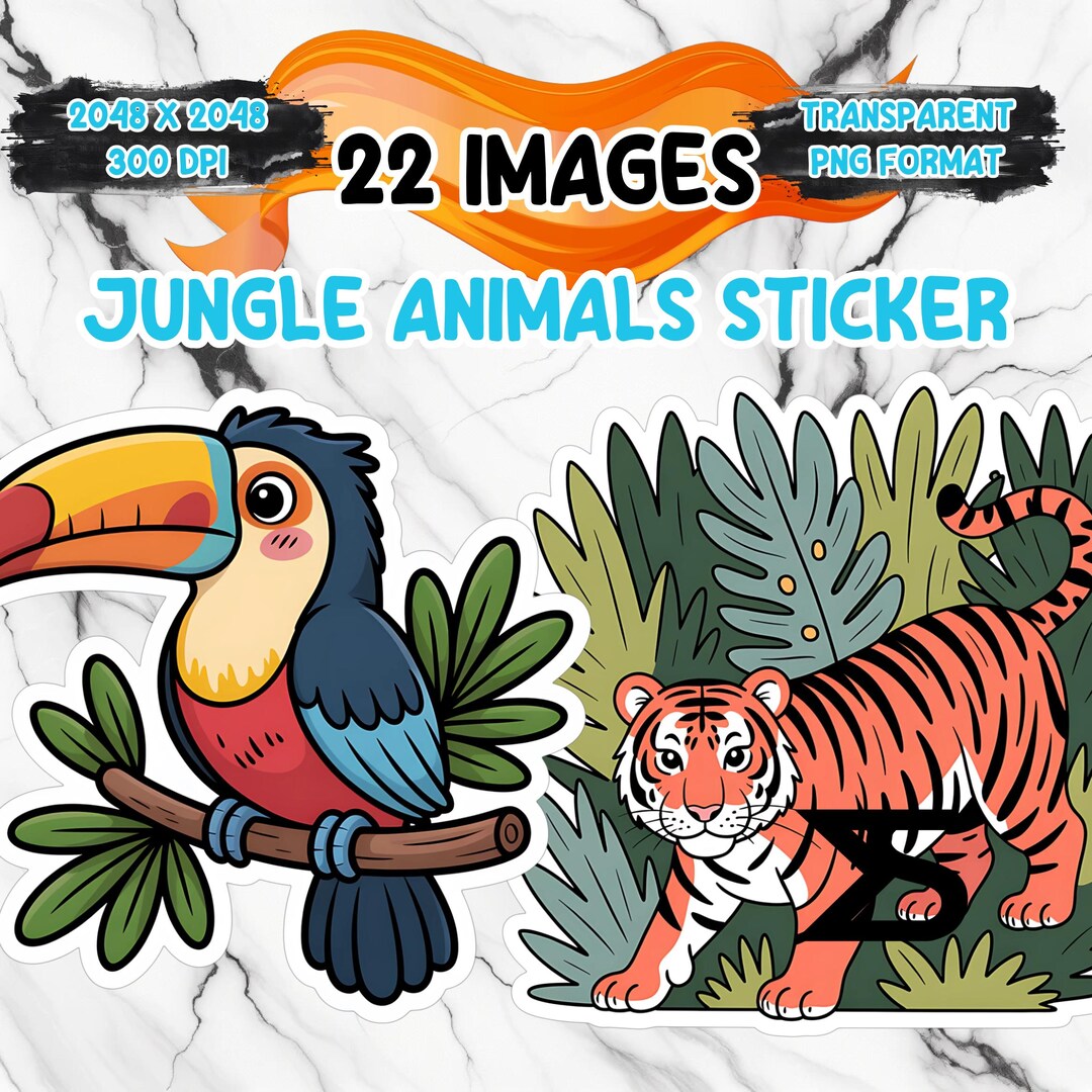 Watercolor Jungle Animals Sticker PNG Image on Transparent Background ...
