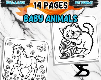 Baby Animals Coloring Book, Printable Adult Coloring Book, coloring pages fo adult, Bold and Easy Designs, Relaxing Activity for Adults