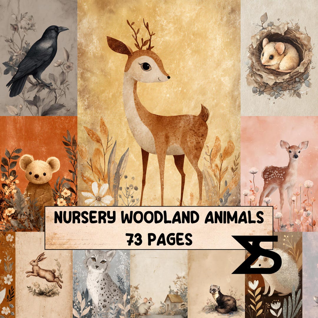 Nursery Woodland Animals Junk Journal Ephemera Kit Vintage Forest Baby ...