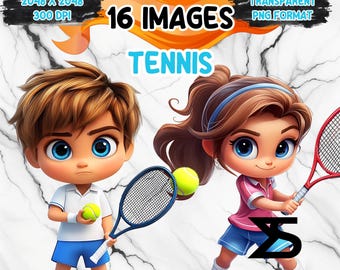 16 Watercolor Tennis Clipart , Cartoon Tennis clipart, Clipart bundle, commercial use, digital download, instant download