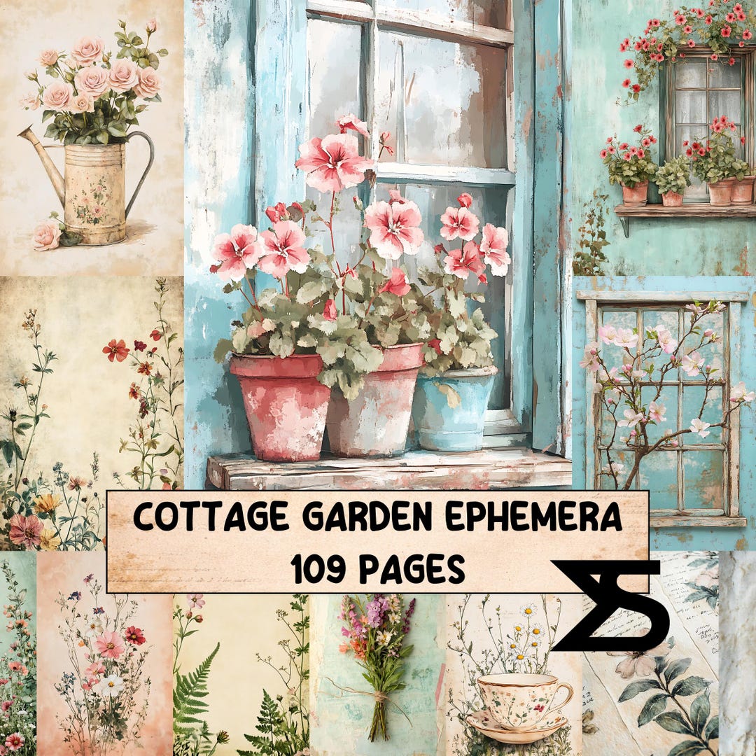 Cottage Garden Ephemera Vintage Botanical Collage Kit for Junk Journals ...