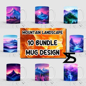 Mountain Landscape Sublimation mug wrap Design Bundle, 11 oz & 15 oz mug design, Instant Digital Download, Commercial Use