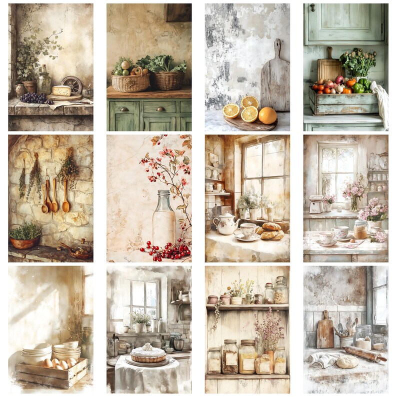 French Country Kitchen Vintage Junk Journal Ephemera Kit Farmhouse ...