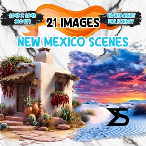 Imagen PNG de escenas de acuarela de Nuevo México, paquete de imágenes prediseñadas de Nuevo México, uso comercial, descarga digital, descarga instantánea