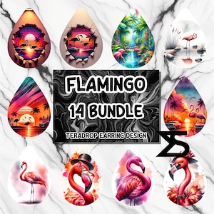 Pacchetto di design per orecchini a sublimazione Flamingo, design vuoto per orecchini, download digitale istantaneo, uso commerciale, orecchini a goccia PNG