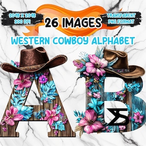 Western Cowboy Alphabet Clipart Bundle, Instant Download, kommerzielle Nutzung, Planer, Sticker