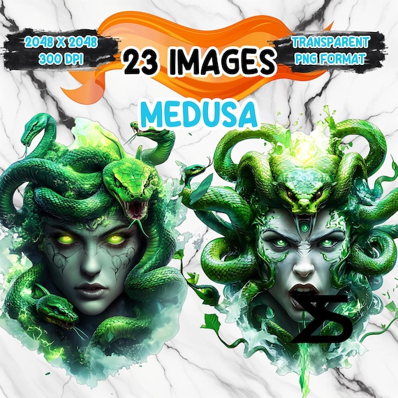 Watercolor Medusa PNG Image on transparent background, digital Sticker/Scrappbooking, commercial use, instant digital download