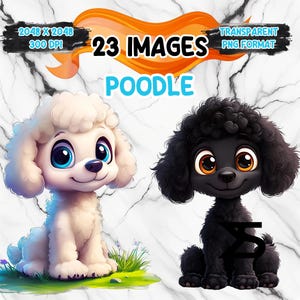Poodle Clipart, Instant Download, Cartoon, Dog clipart png, commercial use, Planer, Sticker