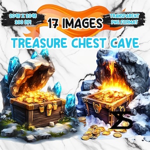 Imagem PNG da Caverna do Baú do Tesouro em aquarela em fundo transparente, adesivo digital/Scrappbooking, uso comercial, download digital instantâneo