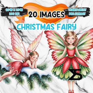 Watercolor Christmas Fairy PNG Image on transparent background, digital Sticker/Scrappbooking, commercial use, instant digital download