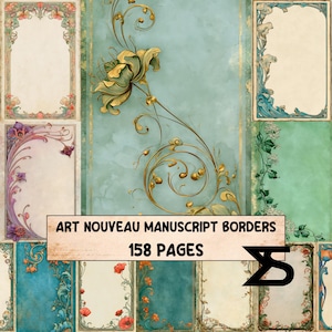 Art Nouveau Manuscript Borders vintage ephemera junk journal printable collage sheets ornate floral frame borders digital paper set