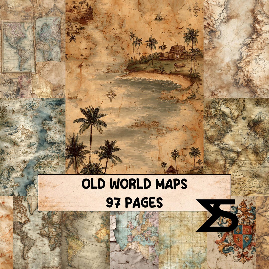 Journal Sticker Map Old World Maps Vintage Junk Journal Kit With Travel Ephemera Collage ...