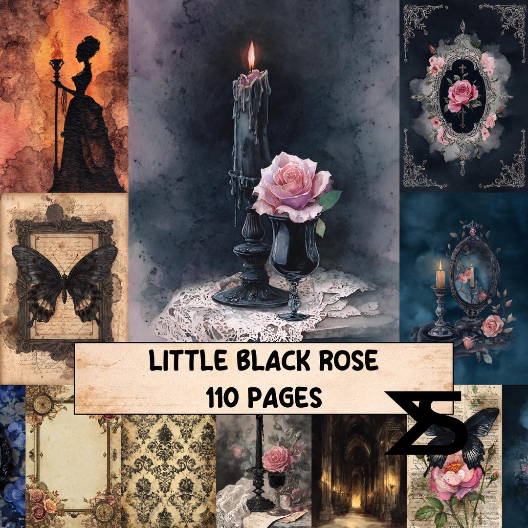 Little Black Rose Vintage Junk Journal Kit Gothic Ephemera Printable ...