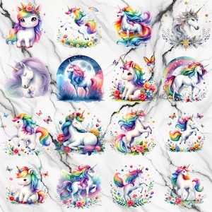 17 PNG, Baby Unicorn Watercolor Clipart, Unicorn Сlip art, cute Unicorn, clipart bundle, commercial use, digital download, instant download