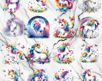 17 PNG, Baby Unicorn Watercolor Clipart, Unicorn Сlip art, cute Unicorn, clipart bundle, commercial use, digital download, instant download