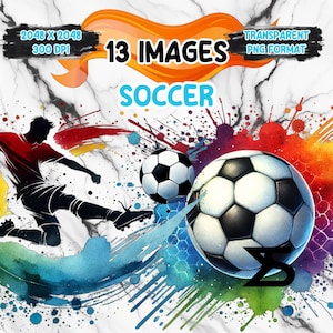 13 Clipart di calcio ad acquerello, clipart di calcio, bundle di clipart, uso commerciale, download digitale, download immediato