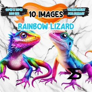 Watercolor Rainbow Lizard PNG Image on transparent background, digital Sticker/Scrappbooking, commercial use, instant digital download