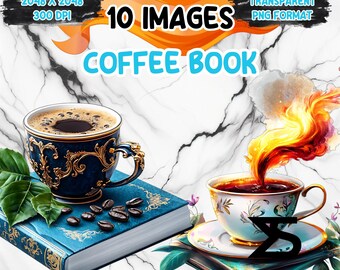 Immagine PNG del libro di caffè ad acquerello su sfondo trasparente, adesivo digitale/Scrapbooking, uso commerciale, download digitale istantaneo