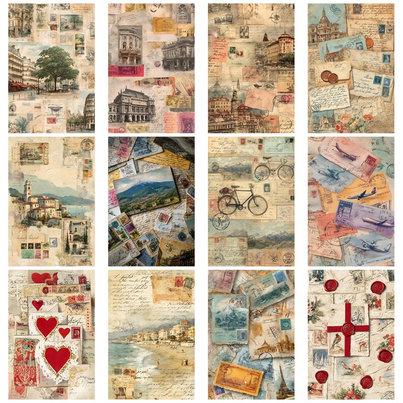 Vintage Postcard Collage Junk Journal Kit With Printable Ephemera ...