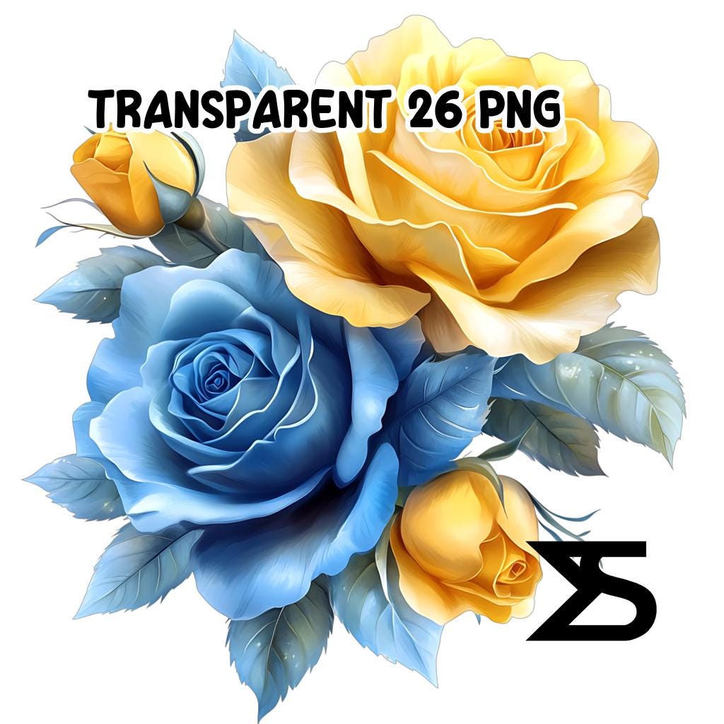 Watercolor Blue and Yellow Roses PNG Image on Transparent Background ...