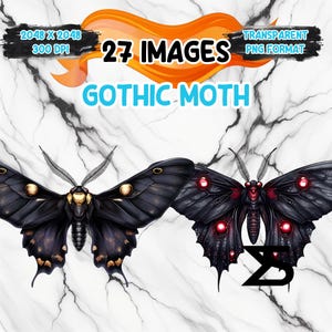 Gothic Moth Clipart Bundle, Instant Download, kommerzielle Nutzung, Planer, Sticker