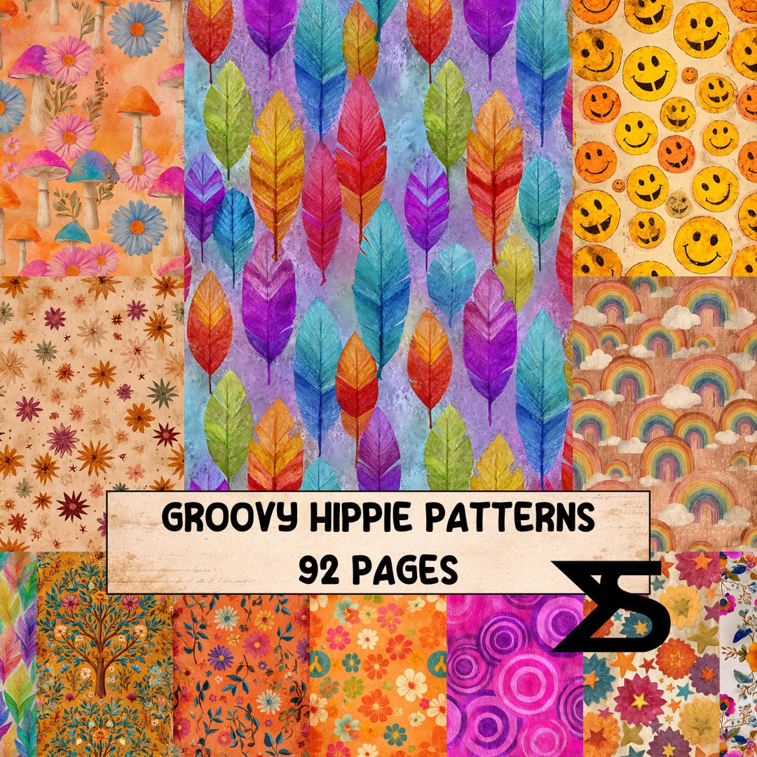 Groovy Hippie Patterns Vintage 70s Psychedelic Scrapbook Paper Pack for ...
