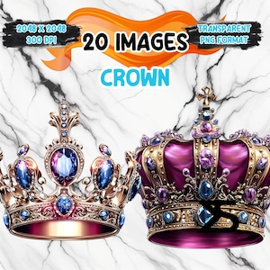 Clipart de coroa em aquarela, pacote de clipart de rei, uso comercial, download digital, download instantâneo