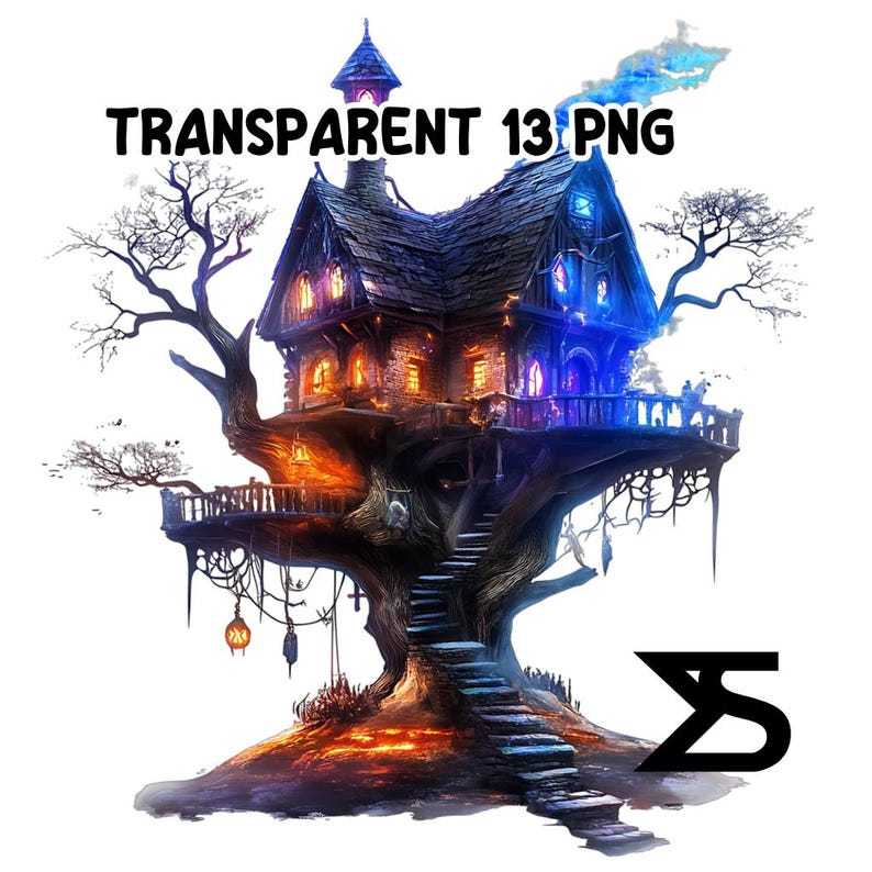 Spooky Treehouse Watercolor Evil Gothic Treehouse PNG Image on Transparent Background ...
