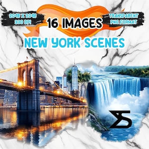 Scene di New York ad acquerello Immagine PNG, bundle di Clipart di New York, uso commerciale, download digitale, download immediato