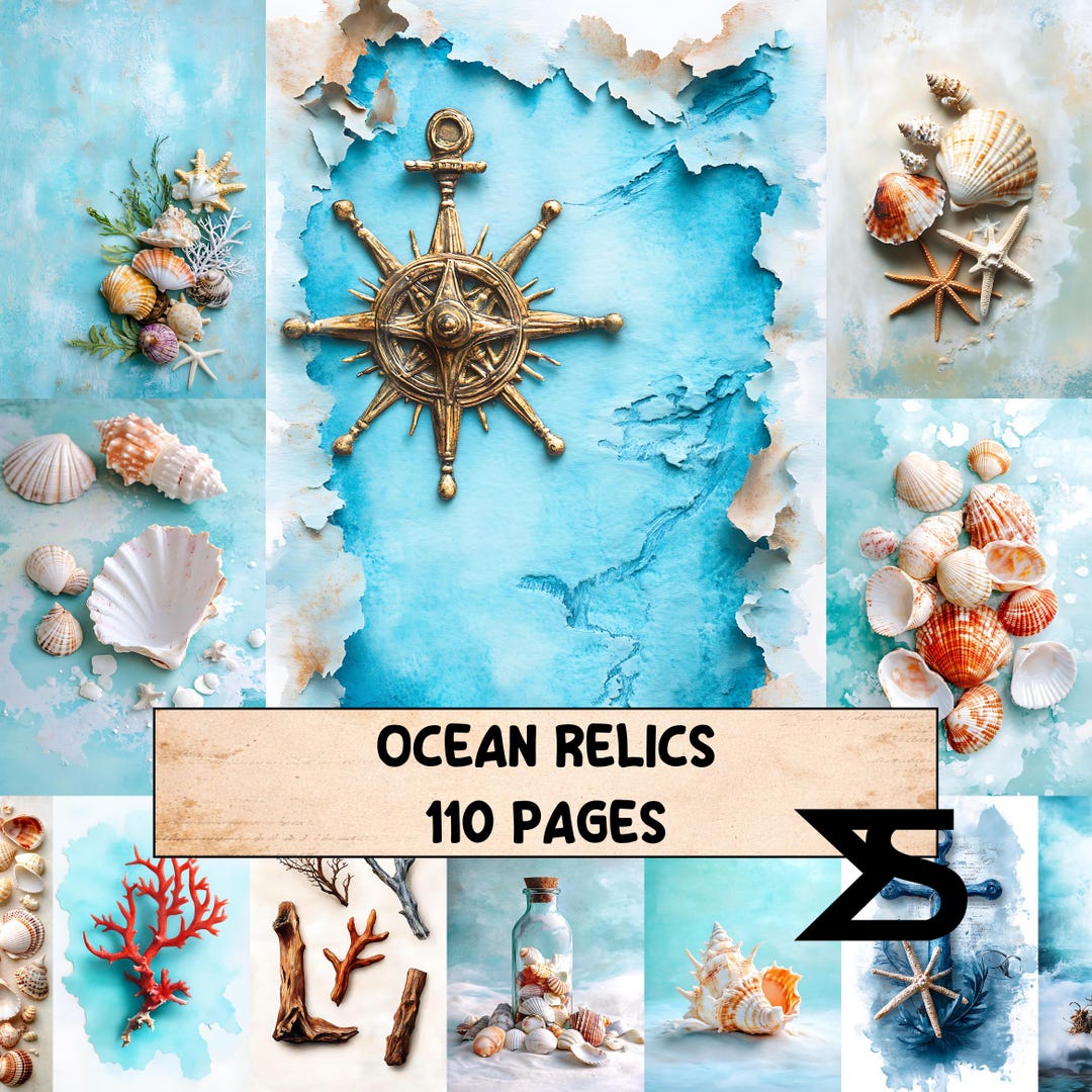 Relics Involving Seashell Ocean Relics Vintage Junk Journal Kit Sea Shell Ephemera Nautical ...