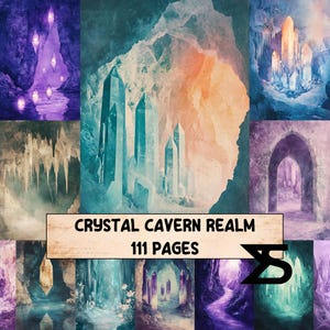 Crystal Cavern Realm skräpjournalkit utskrivbara ephemera vintagepapper och etiketter för scrapbooking blandade tekniker collage gotisk boho journaling
