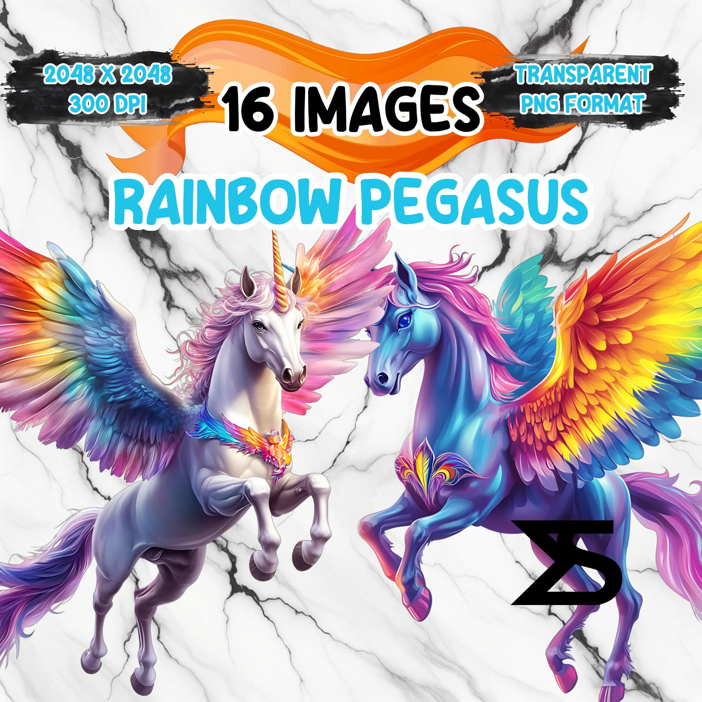 Watercolor Rainbow Pegasus PNG Image on Transparent Background, Digital ...