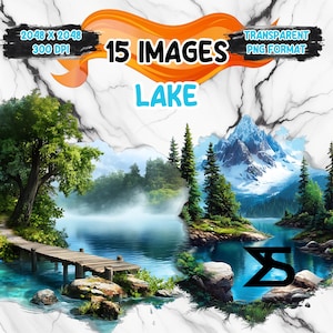 Watercolor Lake Landscape PNG Image with transparent background, Clipart bundle, commercial use, digital download, instant download
