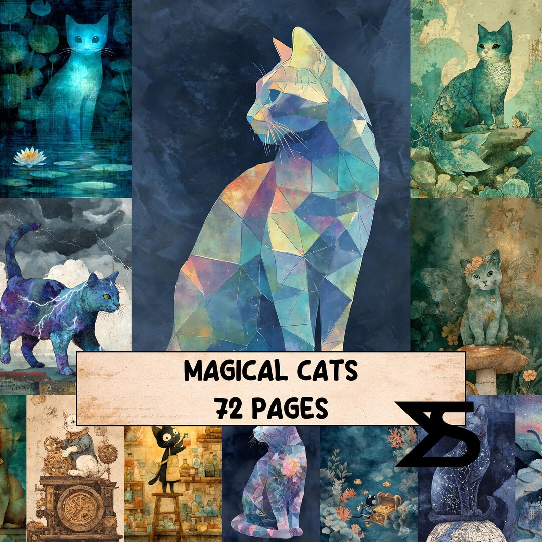 Magical Cats Junk Journal Kit Vintage Cat Ephemera Printable Pages ...