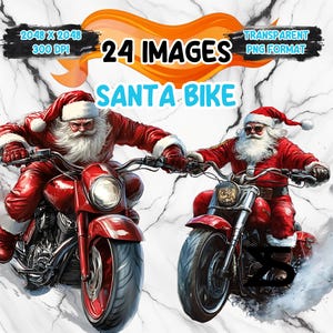 24 Père Noël aquarelle sur un vélo, lot de cliparts Père Noël, usage commercial, téléchargement numérique, téléchargement immédiat