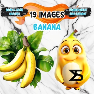 Image PNG de banane aquarelle avec fond transparent, lot de cliparts, usage commercial, téléchargement numérique, téléchargement immédiat