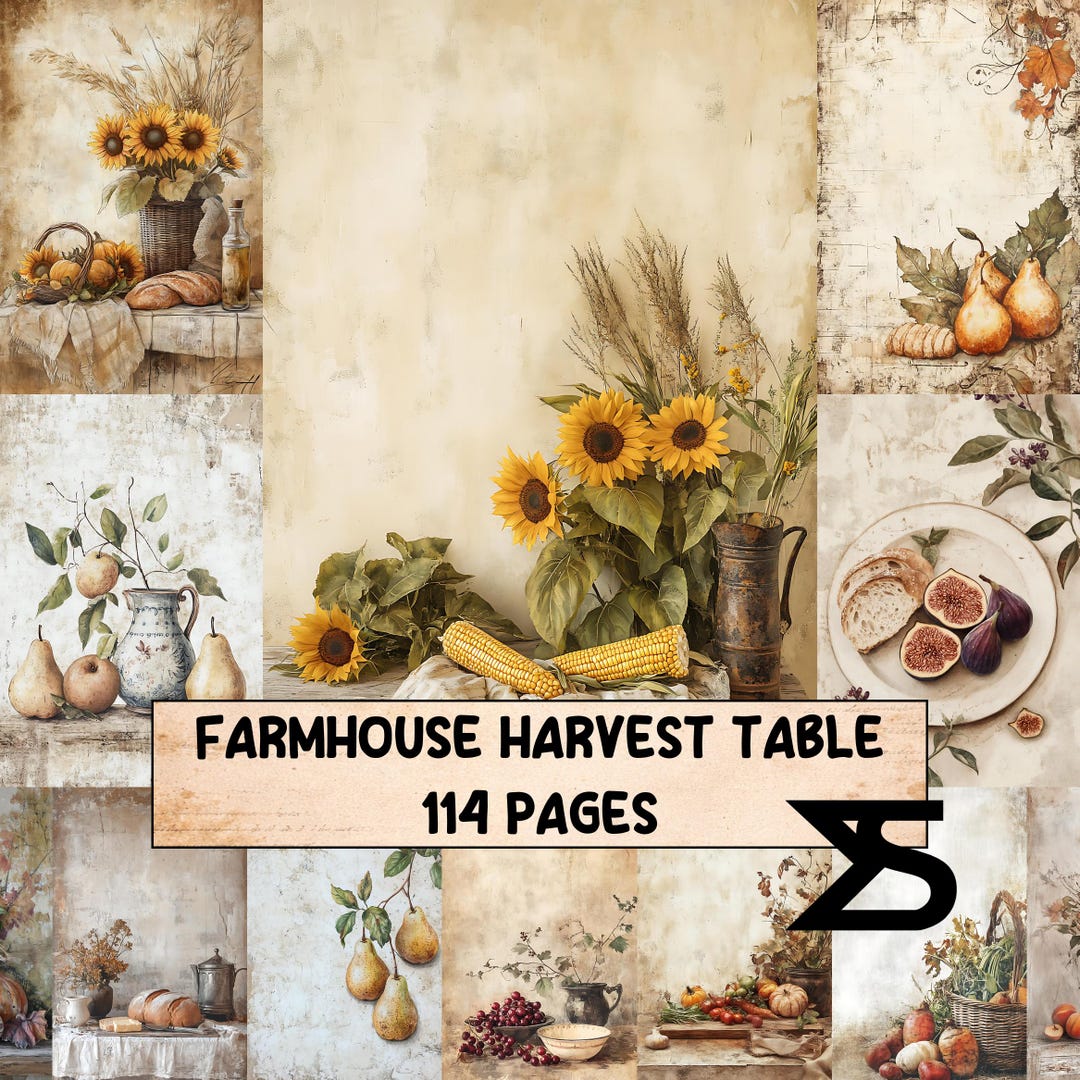 Farmhouse Harvest Table Junk Journal Kit Vintage Ephemera Printable ...